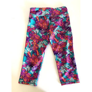 Old Navy Girls Crop Capri Legging Floral M 8 Go Dry Purple Active Sport